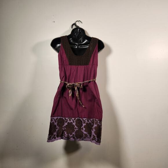 FREE PEOPLE Mini Dress Women 4 Purple Brown Y2K Babydoll Boho Gypsy Forest Fairy - Picture 4 of 12